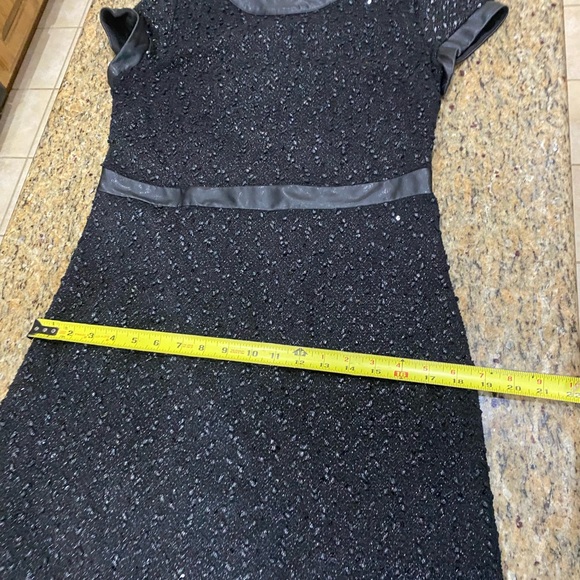 Karl Lagerfeld Black Textured Dress with Faux Leather Trim - Picture 7 of 9